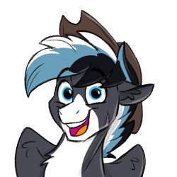 Size: 564x564 | Tagged: safe, artist:rutkotka, oc, oc only, oc:squall windfeather, pegasus, pony, cowboy hat, gift art, happy, hat, looking at you, male, open mouth, open smile, pegasus oc, scar, simple background, sketch, smiling, solo, stallion, transparent background, tricolor mane