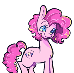 Size: 712x694 | Tagged: safe, artist:kreeeeeez, pinkie pie, g4, colored, cute, doodle, full body, happy, heart, heart eyes, lineart, pink coat, pink mane, short mane, simple background, smiling, solo, white background, wingding eyes