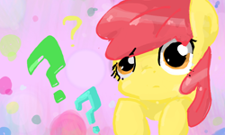 Size: 854x512 | Tagged: safe, artist:naginiko, apple bloom, earth pony, pony, g4, female, filly, foal, question mark, solo