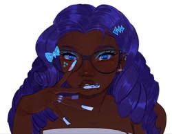 Size: 2048x1586 | Tagged: safe, artist:xxk1ttyl1tterxx, rarity, human, g4, bow, bust, dark skin, glasses, hair bow, humanized, looking at you, simple background, solo, white background