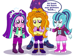 Size: 1100x828 | Tagged: safe, artist:jennieoo, adagio dazzle, aria blaze, sonata dusk, twilight sparkle, human, equestria girls, g4, age regression, commission, scared, show accurate, simple background, the dazzlings, transparent background, vector, younger