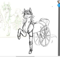 Size: 612x591 | Tagged: safe, artist:natt333, oc, oc:rusty gear, earth pony, pony, sketch, wheelchair, wip