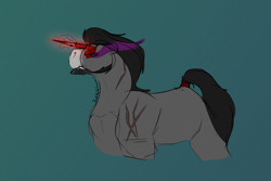 Size: 1800x1200 | Tagged: safe, artist:justanintrovert, king sombra, pony, unicorn, g4, chin fluff, colored, crystal, ears back, facial markings, gradient background, lighting, male, scar, sketch, snarling, solo, stallion