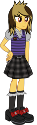 Size: 838x2783 | Tagged: safe, artist:lightningbolt, derpibooru exclusive, human, equestria girls, g4, .svg available, alex gaskarth, all time low, belt, bow, bracelet, button-up shirt, chains, clothes, crossdressing, dyed hair, equestria girls-ified, frilly socks, hand on hip, high heels, jewelry, kneesocks, lace, long socks, male, necklace, patch, puffy sleeves, shirt, shoes, show accurate, simple background, skirt, smiling, socks, solo, svg, sweater vest, transparent background, undershirt, vector