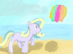 Size: 2732x2048 | Tagged: safe, artist:ponycolton, oc, oc only, earth pony, pony, beach, beach ball, female, high res, mare, smiling