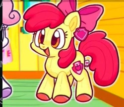 Size: 451x388 | Tagged: safe, artist:raystarkitty, edit, apple bloom, sweetie belle, earth pony, original species, plush pony, pony, g4, apple bloom's bow, bow, clubhouse, cropped, cute, ear tag, female, filly, foal, hair bow, open mouth, open smile, outline, plushie, plushification, poorly cropped, smiling, white outline