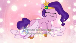 Size: 3072x1727 | Tagged: safe, screencap, pipp petals, pegasus, pony, g5, my little pony: tell your tale, the rise and fall, spoiler:g5, spoiler:my little pony: tell your tale, spoiler:tyts01e67, cutie mark, eyes closed, female, flying, glowing cutie mark, indonesian, mare, smiling, solo, spread wings, subtitles, wings