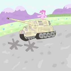 Size: 1024x1024 | Tagged: safe, pinkie pie, earth pony, pony, g4, cannon, tank (vehicle)