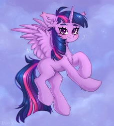 Size: 1581x1745 | Tagged: safe, artist:arisuyukita, twilight sparkle, alicorn, pony, g4, blushing, chest fluff, colored eyebrows, cute, ear fluff, eyebrows, female, fluffy, horn, leg fluff, looking at you, mare, missing cutie mark, smiling, smiling at you, solo, sparkles, spread wings, twiabetes, twilight sparkle (alicorn), wings