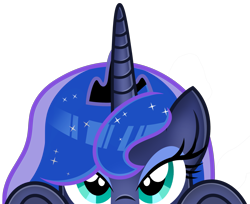Size: 2467x2009 | Tagged: safe, artist:jennieoo, princess luna, alicorn, pony, g4, commission, high res, looking at you, peeking, simple background, solo, transparent background, ych example, your character here