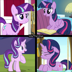 Size: 1024x1024 | Tagged: safe, edit, edited screencap, editor:rimour, screencap, starlight glimmer, twilight sparkle, alicorn, pony, unicorn, g4, harvesting memories, spoiler:harvesting memories, spoiler:mlp friendship is forever, alternate hairstyle, caption, confident, faic, female, floppy ears, horn, image macro, mane swap, mare, meme, not starlight glimmer, not twilight sparkle, open mouth, reading, smiling, smirk, starlight sparkle, text, twiface, twilight glimmer, twilight sparkle (alicorn), unicorn twilight