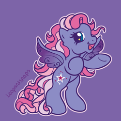 Size: 1200x1200 | Tagged: safe, artist:leopardsnaps, starsong, pegasus, pony, g3, g3.5, bipedal, colored wings, gradient wings, hoof on chest, multicolored hair, raised hoof, simple background, smiling, solo, style emulation, wings