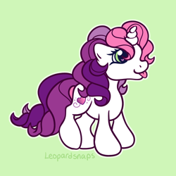 Size: 1200x1200 | Tagged: safe, artist:leopardsnaps, sweetie belle (g3), pony, unicorn, g3, g3.5, heart, heart eyes, multicolored hair, simple background, smiling, solo, style emulation, tongue out, wingding eyes