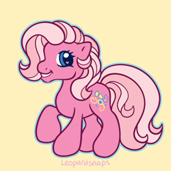 Size: 1200x1200 | Tagged: safe, artist:leopardsnaps, pinkie pie (g3), earth pony, pony, g3, g3.5, heart, heart eyes, multicolored hair, raised hoof, simple background, smiling, solo, style emulation, wingding eyes