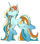 Size: 2408x2651 | Tagged: safe, artist:mitexcel, oc, oc only, pony, unicorn, adoptable, beach themed, blue coat, cheap, female, flower, flower on ear, food, high res, long mane, long tail, orange, orange eyes, pretty, simple background, solo, tail, transparent background