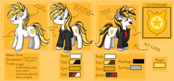 Size: 7757x3636 | Tagged: safe, artist:sroka001, oc, oc:srok, pony, unicorn, clothes, reference sheet, simple background, suit