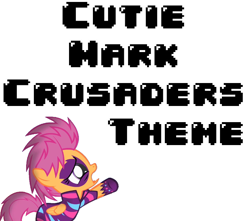 Size: 775x684 | Tagged: safe, artist:polygonical, edit, edited screencap, screencap, scootaloo, pegasus, pony, g4, season 1, the show stoppers, 8-bit, clothes, cutie mark crusaders song, female, filly, foal, game boy, not a vector, outstretched hoof, show stopper outfits, simple background, singing, solo, song cover, white background