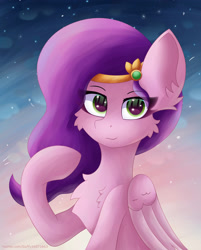 Size: 2812x3500 | Tagged: safe, artist:gaffy, pipp petals, pegasus, pony, g5, adorapipp, cheek fluff, chest fluff, cute, diadem, ear fluff, eye clipping through hair, eyebrows, eyebrows visible through hair, female, folded wings, high res, jewelry, looking at you, mare, regalia, smiling, smiling at you, solo, spread wings, wings