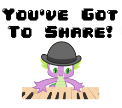 Size: 775x684 | Tagged: safe, artist:polygonical, edit, edited screencap, screencap, spike, dragon, g4, over a barrel, season 1, 8-bit, bowler hat, game boy, hat, musical instrument, not a vector, piano, simple background, solo, song cover, white background, you gotta share