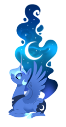 Size: 1340x2580 | Tagged: safe, artist:28gooddays, princess luna, alicorn, pony, g4, crescent moon, ethereal mane, lying down, moon, prone, simple background, solo, starry mane, white background
