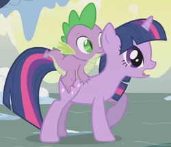 Size: 564x485 | Tagged: safe, screencap, spike, twilight sparkle, dragon, pony, unicorn, g4, season 1, winter wrap up, closed mouth, cropped, cute, duo, female, frown, male, mare, open mouth, raised hoof, standing, twiabetes, unicorn twilight
