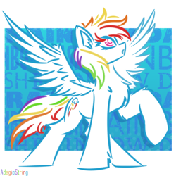 Size: 2000x2000 | Tagged: safe, artist:adagiostring, rainbow dash, pegasus, pony, g4, abstract background, chest fluff, digital art, female, high res, minimalist, simple background, solo, spread wings, standing, wings