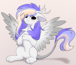 Size: 1893x1620 | Tagged: safe, artist:little-sketches, oc, oc only, oc:lux atari, sphinx, female, paws, simple background, sitting, solo, sphinx oc, spread wings, wings