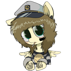Size: 999x999 | Tagged: safe, artist:cactuscruncher, derpibooru exclusive, pegasus, pony, blushing, brown mane, bust, christofer drew, cigarette, clothes, dilated pupils, ear piercing, emo, face paint, feather, gauges, green eyes, hat, head tilt, lip piercing, looking at you, male, messy mane, one ear down, piercing, ponified, sailor hat, shiny eyes, shirt, simple background, small wings, smoking, solo, spider bites, spread wings, stallion, striped shirt, sweater, tattoo, transparent background, wings, yellow coat