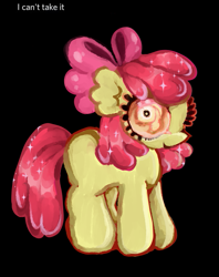 Size: 539x680 | Tagged: safe, artist:larvaecandy, apple bloom, earth pony, pony, g4, black background, creepy, redraw, simple background, solo