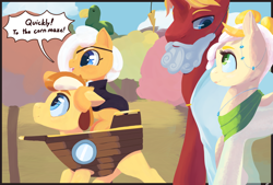 Size: 3400x2300 | Tagged: safe, artist:storyteller, oc, oc only, oc:dippy, oc:hard boiled, oc:omelette, oc:sunny side, earth pony, pony, unicorn, autumn, clothes, colt, costume, cute, dialogue, fake beard, family, female, filly, foal, hay bale, high res, lipstick, male, mare, nightmare night, pirate, pirate ship, smiling, stallion