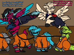 Size: 4000x3000 | Tagged: safe, artist:sexygoatgod, pegasus, pony, clothes, collar, commission, cuffs, female, imprisoned, jumpsuit, muzzle, police officer, police uniform, prison, prison outfit, prisoner, shirt, undershirt, wip, ych sketch, your character here