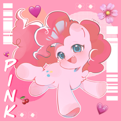 Size: 3500x3500 | Tagged: safe, artist:不可食用骨, part of a set, pinkie pie, earth pony, pony, g4, blushing, chibi, cute, diapinkes, female, high res, looking at you, mare, open mouth, open smile, smiling, smiling at you, solo