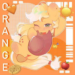 Size: 3500x3500 | Tagged: safe, artist:不可食用骨, part of a set, applejack, earth pony, pony, g4, :p, applejack's hat, blushing, chibi, cowboy hat, cute, eyebrows, female, freckles, frog (hoof), hat, high res, jackabetes, looking at you, mare, one eye closed, smiling, smiling at you, solo, tongue out, underhoof, wink, winking at you