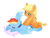 Size: 2160x1620 | Tagged: safe, artist:树与猹, applejack, rainbow dash, earth pony, pegasus, pony, g4, blushing, colored eyebrows, cute, dashabetes, duo, duo female, eyebrows, eyes closed, female, freckles, hatless, jackabetes, lesbian, lying down, mare, massage, missing accessory, pillow, prone, ship:appledash, shipping, simple background, smiling, white background, wings