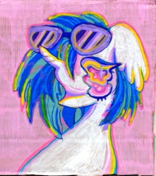 Size: 1905x2155 | Tagged: safe, artist:larvaecandy, dj pon-3, vinyl scratch, pony, unicorn, g4, pink background, simple background, solo, vinyl's glasses