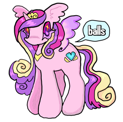 Size: 1918x1914 | Tagged: safe, artist:larvaecandy, princess cadance, alicorn, pony, g4, female, mare, meme, non sequitur, redraw, reference in the description, simple background, solo, speech bubble, white background