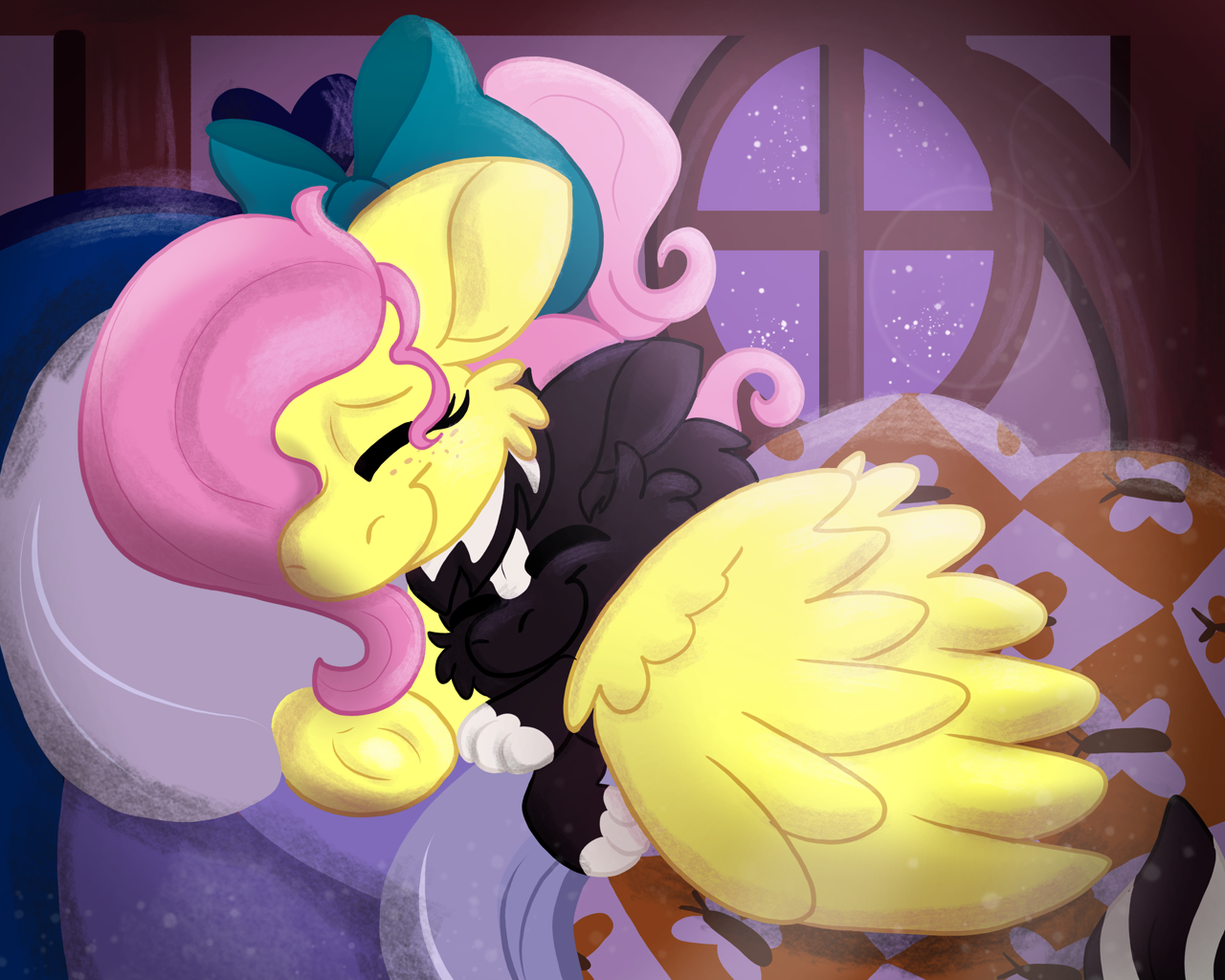 #3231674 - safe, artist:euspuche, fluttershy, oc, oc:zenawa skunkpony ...