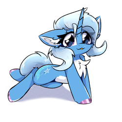 Size: 2000x2000 | Tagged: safe, artist:jubyskylines, trixie, pony, unicorn, g4, chest fluff, countershading, cute, diatrixes, ear fluff, female, floppy ears, high res, horn, looking at you, mare, mlem, pale belly, shadow, silly, simple background, smiling, smiling at you, solo, tongue out, white background, white belly