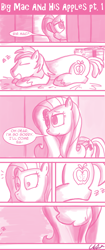 Size: 808x1920 | Tagged: dead source, safe, artist:flirtershy, big macintosh, fluttershy, earth pony, pegasus, pony, comic:big mac and his apples, g4, barn, butt, comic, dat ass, emanata, eyes on the prize, female, lying down, male, mare, meme, monochrome, onomatopoeia, plot, prone, ship:fluttermac, shipping, sleeping, sound effects, stallion, straight, zzz