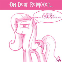 Size: 1024x1024 | Tagged: dead source, safe, artist:flirtershy, fluttershy, pegasus, pony, g4, dialogue, female, looking at you, mare, monochrome, simple background, smiling, smiling at you, smug, solo, white background