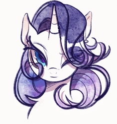 Size: 1819x1938 | Tagged: safe, artist:tkotu1, rarity, pony, unicorn, g4, bust, eye clipping through hair, female, looking at you, mare, one eye closed, simple background, smiling, smiling at you, solo, white background