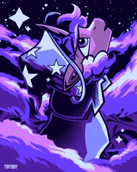 Size: 3277x4096 | Tagged: safe, artist:poxy_boxy, oc, oc only, pony, unicorn, cloak, clothes, commission, hat, limited palette, looking up, male, signature, solo, stallion, stars, wizard hat