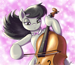 Size: 3821x3266 | Tagged: safe, artist:souleatersaku90, octavia melody, earth pony, pony, g4, bow (instrument), bowtie, cello, female, high res, mare, musical instrument, octavia's bowtie, playing instrument, solo, sparkles