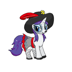 Size: 500x500 | Tagged: safe, artist:kushina13, rarity, pony, unicorn, g4, catrina (calavera garbancera), clothes, dia de los muertos, female, fishnet stockings, hat, lidded eyes, mare, see-through, see-through skirt, simple background, skirt, smiling, solo, transparent background