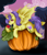 Size: 2480x2871 | Tagged: safe, artist:themstap, oc, oc:tulipan, alicorn, bat pony, bat pony alicorn, pony, apple, bat wings, fangs, food, halloween 2023, high res, horn, looking at you, lying down, nightmare night, ponytail, pumpkin, species swap, wings