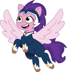 Size: 1115x1192 | Tagged: safe, alternate version, artist:prixy05, pipp petals, zapp, pegasus, pony, g5, my little pony: tell your tale, female, flying, mare, power ponies, simple background, solo, spread wings, transparent background, vector, wings