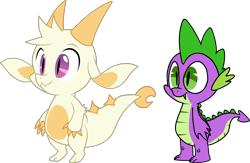 Size: 1306x850 | Tagged: safe, artist:tarkan809, derpibooru exclusive, spike, dragon, g4, chikn nuggit, duo, fwench fwy, show accurate, simple background, style comparison, style emulation, transparent background