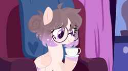 Size: 1920x1068 | Tagged: safe, artist:kabuvee, oc, pegasus, pony, cup, female, glasses, mare, solo, teacup