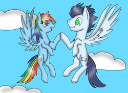 Size: 991x720 | Tagged: safe, artist:dasher666, artist:rainbow-deathblow, edit, rainbow dash, soarin', pegasus, pony, g4, female, male, mare, ship:soarindash, shipping, stallion, straight