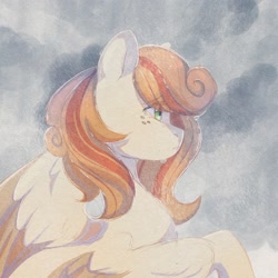 Size: 2560x2560 | Tagged: safe, artist:cottonaime, oc, oc:megan rouge, pegasus, pony, crying, freckles, green eyes, high res, rain, redhead, solo, spread wings, teary eyes, wings